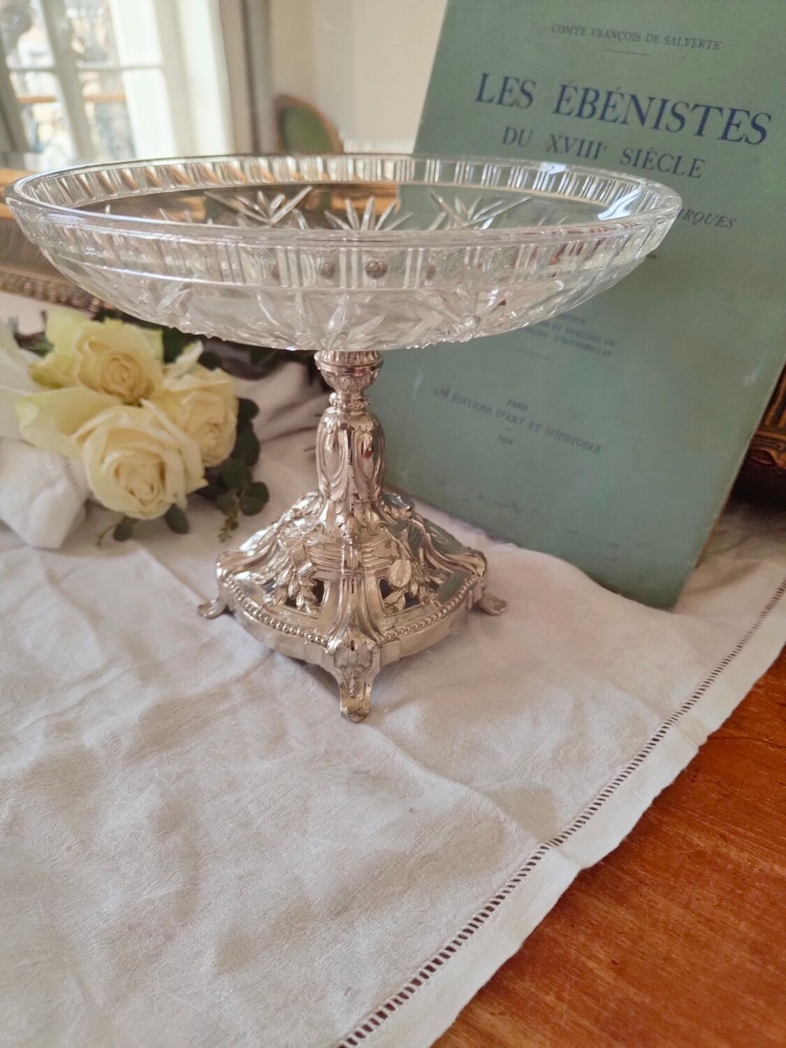Crystal cup cut on metal stand