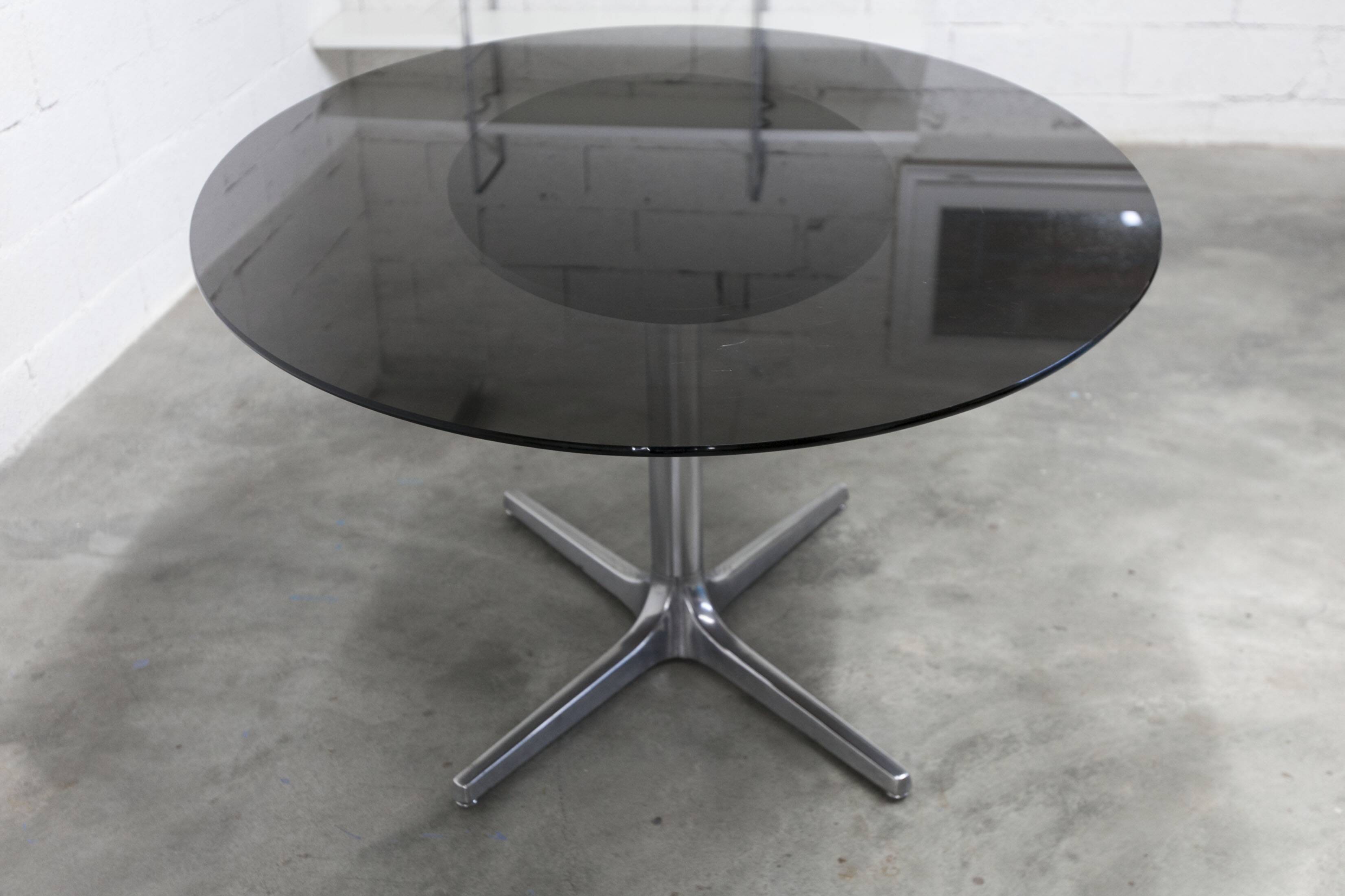 Roche Bobois oval table 1970 smoked glass chrome legs 152x117 cm