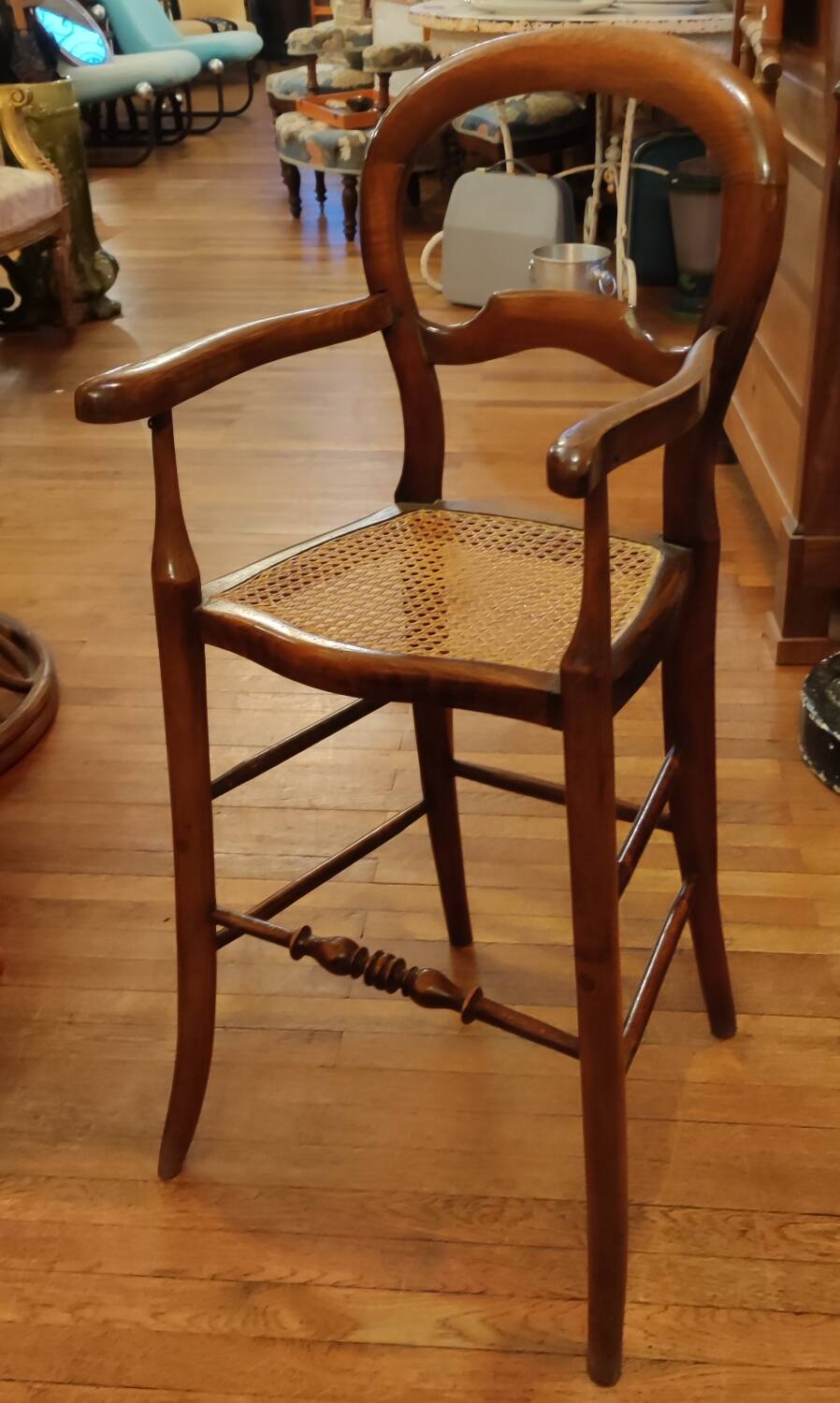 Old Louis Philippe Children's High Chair/cannage