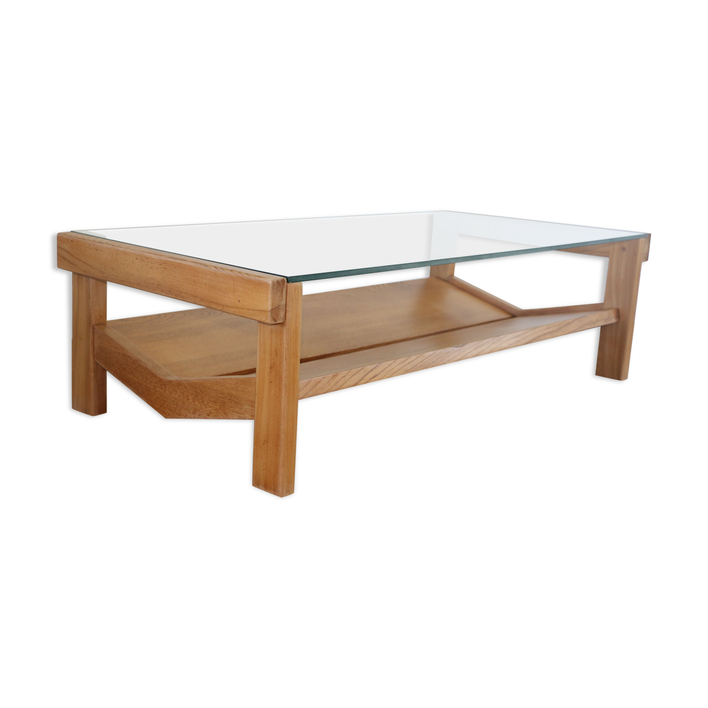 Coffee table oak and glass 1960