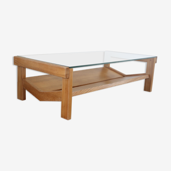 Table basse chêne et verre 1960