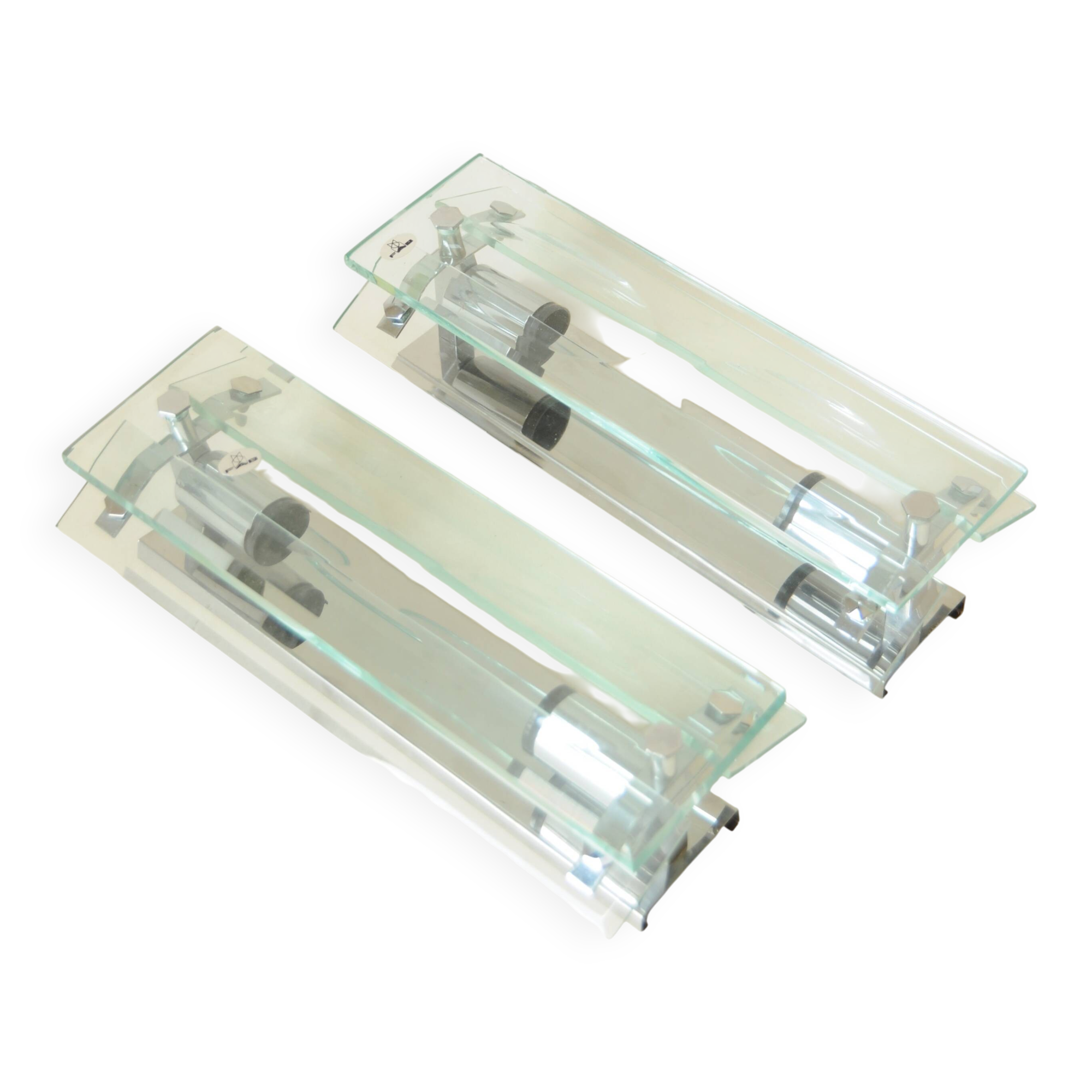 Pair of vintage glass and chrome wall sconces