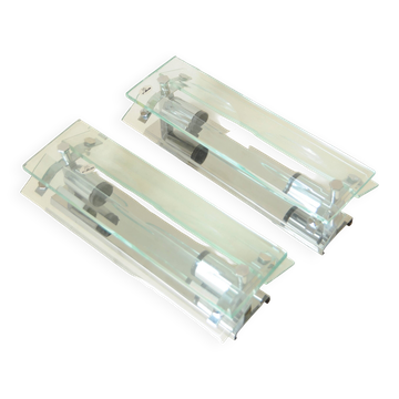 Pair of vintage glass and chrome wall sconces