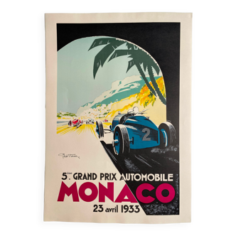 Affiche lithographie "Grand prix automobile de Monaco 1933" Geo Ham 70x100cm 80's