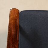 Scandinavian armchair navy blue natural wool dark brown wood design by H.Lis