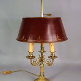 Old bronze & sheet metal bouillote lamp with 3 lights, electrified Good condition S192