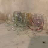 Set of 6 colored cognac glasses