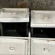 Small antique workshop cabinet with 8 painted wooden drawers.