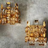 Set of 2 wall lamps gold crystal and brass Palwa Germany 1950