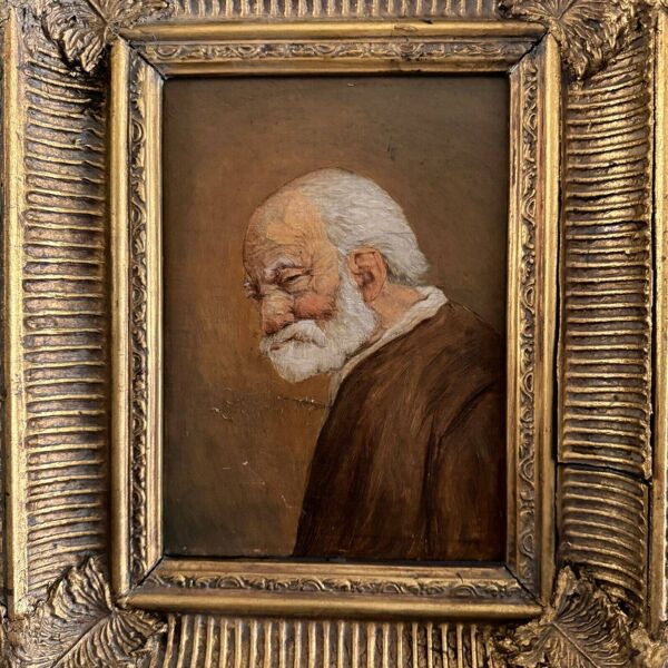 Huile sur panneau portrait d'homme barbu XIXe par Jean