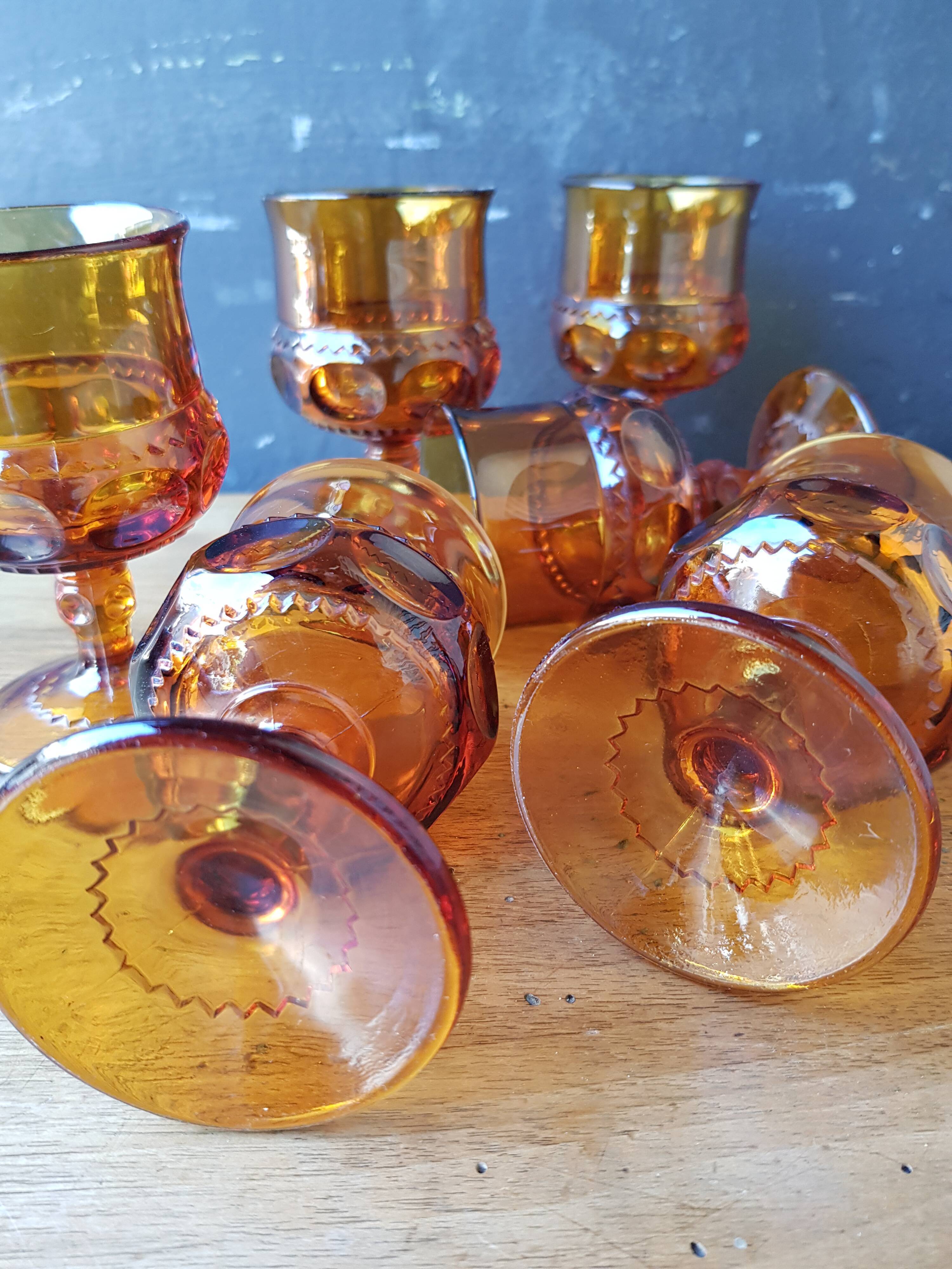 Verres ambrés vintage années 1960 série de 6