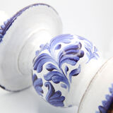 Triple candle holder in Biot earthenware with blue flower patterns