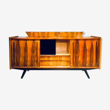 Walnut veneered chest of drawers with sliding doors, vintage 60 '