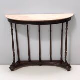 Neoclassical Style Turned Beech Console Table with a Demilune Marble Top, Italy