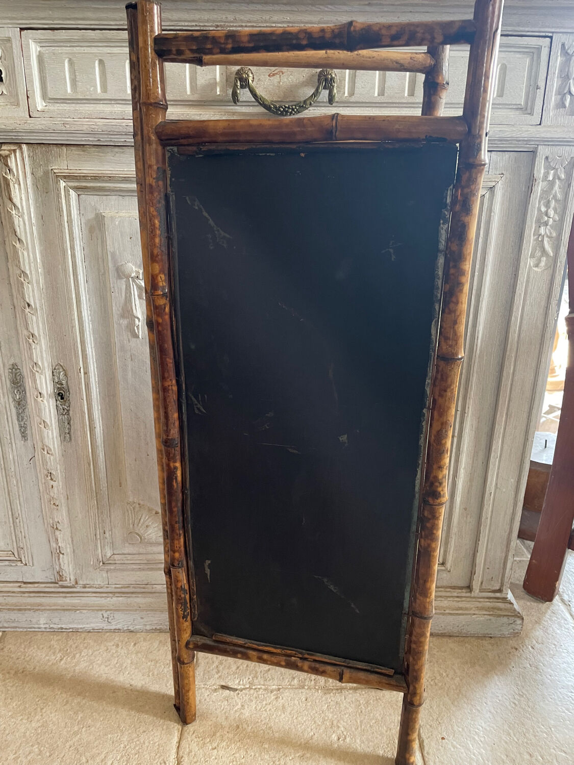 Old bamboo screen and painted sheet metal 82x60