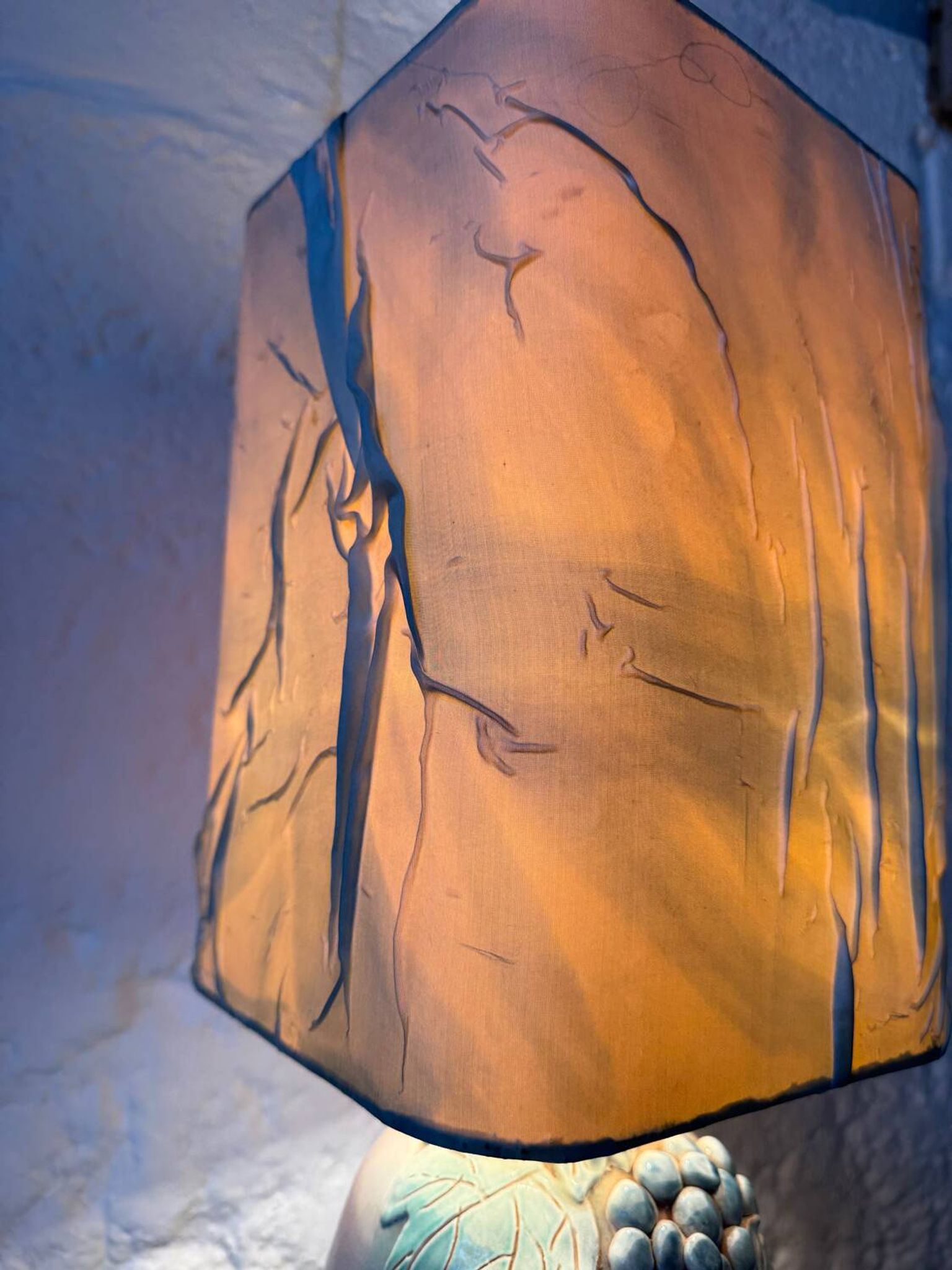 Lampe barbotine artisanale fruits années 70