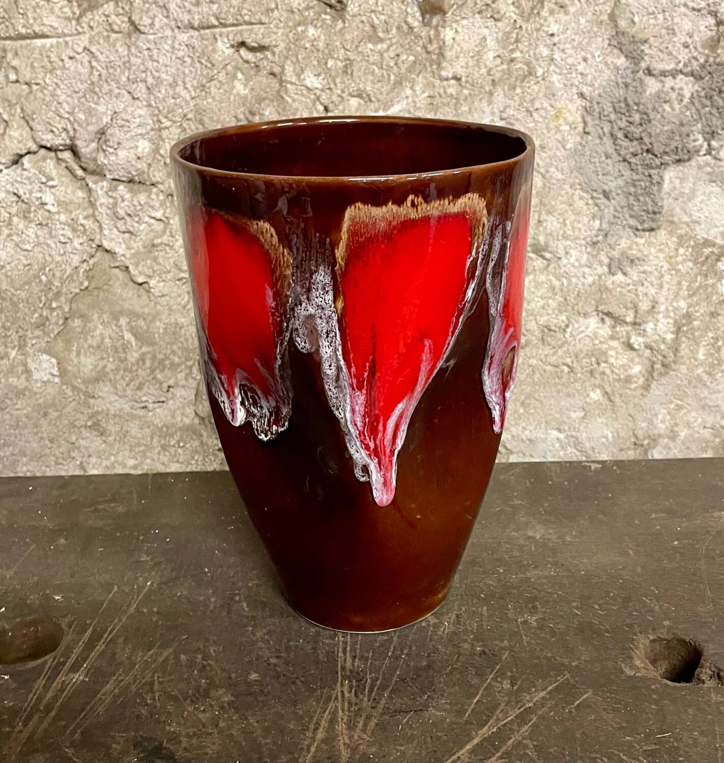 Large Vallauris vase no. 270 – brown glaze with red drips – vintage
