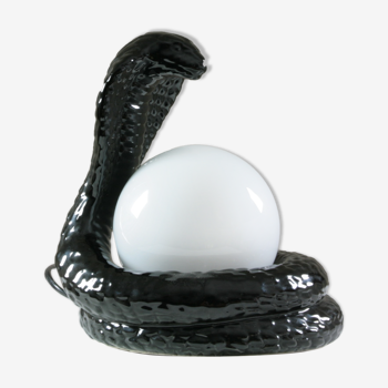 Black ceramic "cobra" lamp, France 1980s