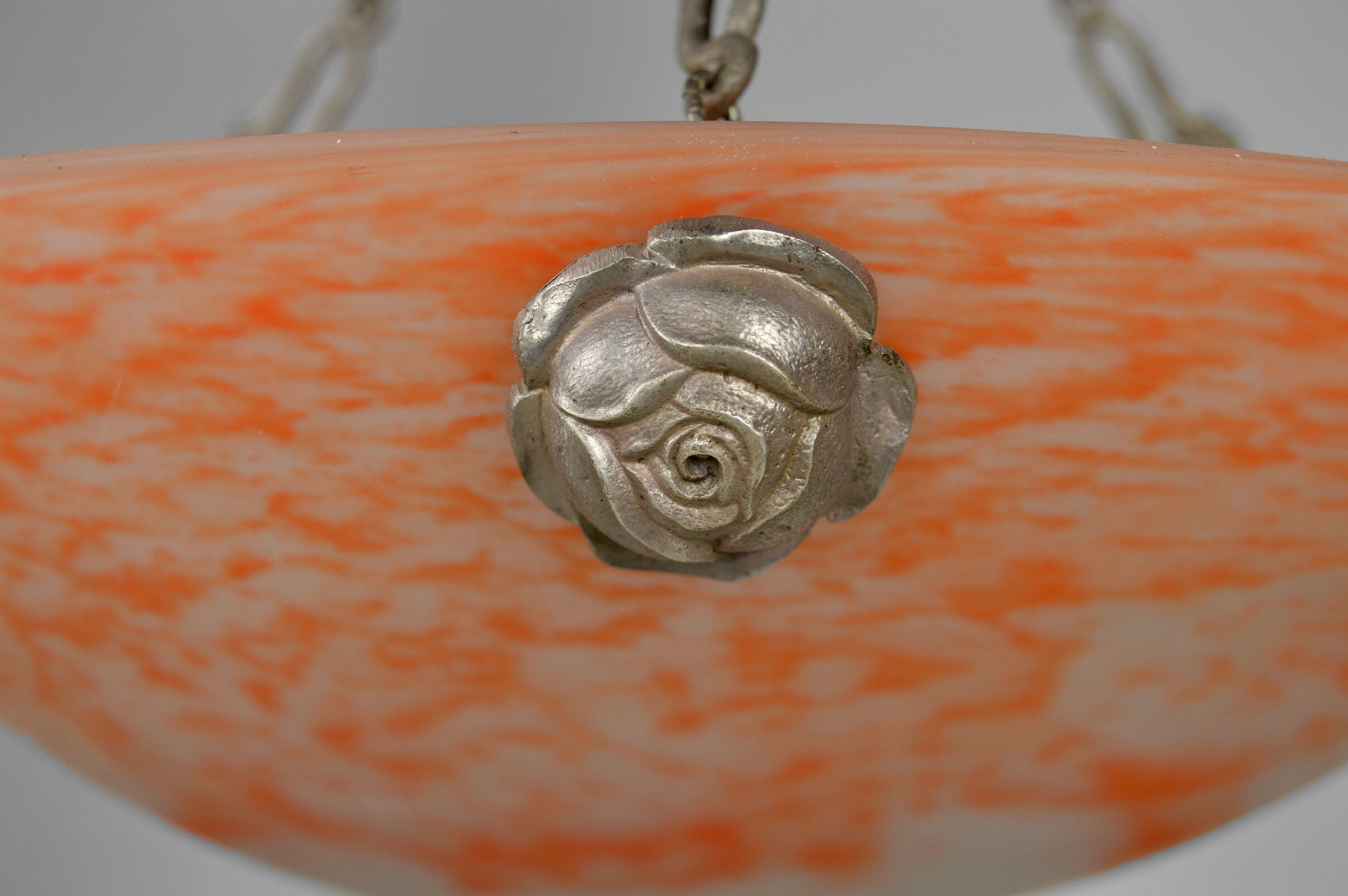 Art Deco pendant lamp in silver bronze, France, circa 1925