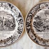 Set of 2 talking plates by Montereau Lebeuf Thibault 19th century