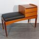 Bench phone 2 drawers in teck and black leather 1970