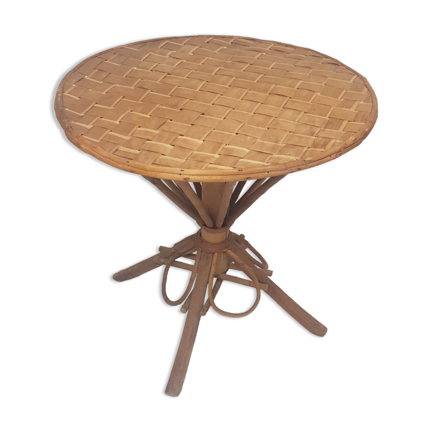 Garden table rattan and braided chestnut