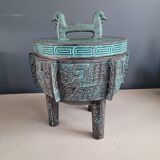 Engraved metal tripod ice bucket