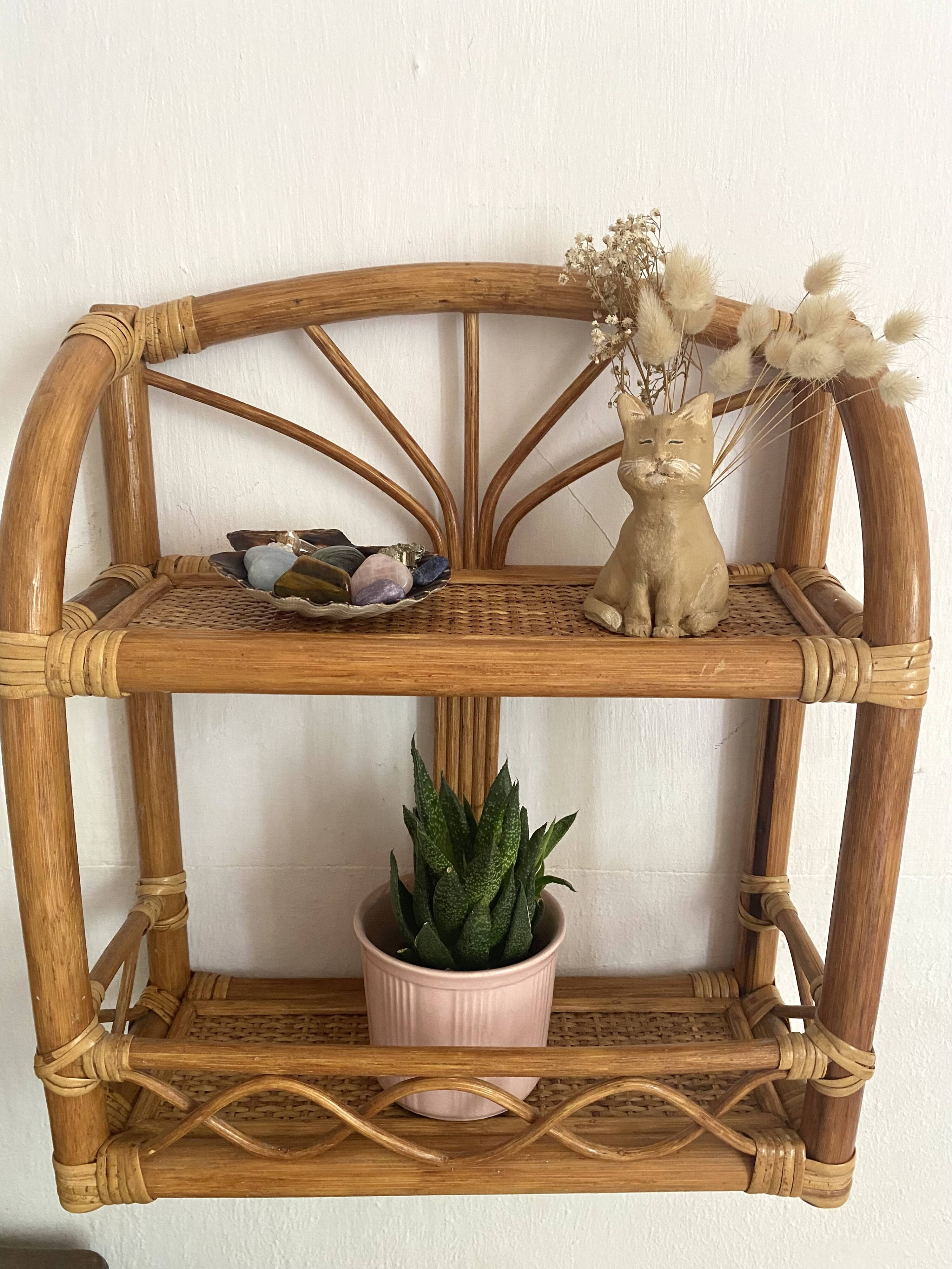Vintage rattan wall shelf