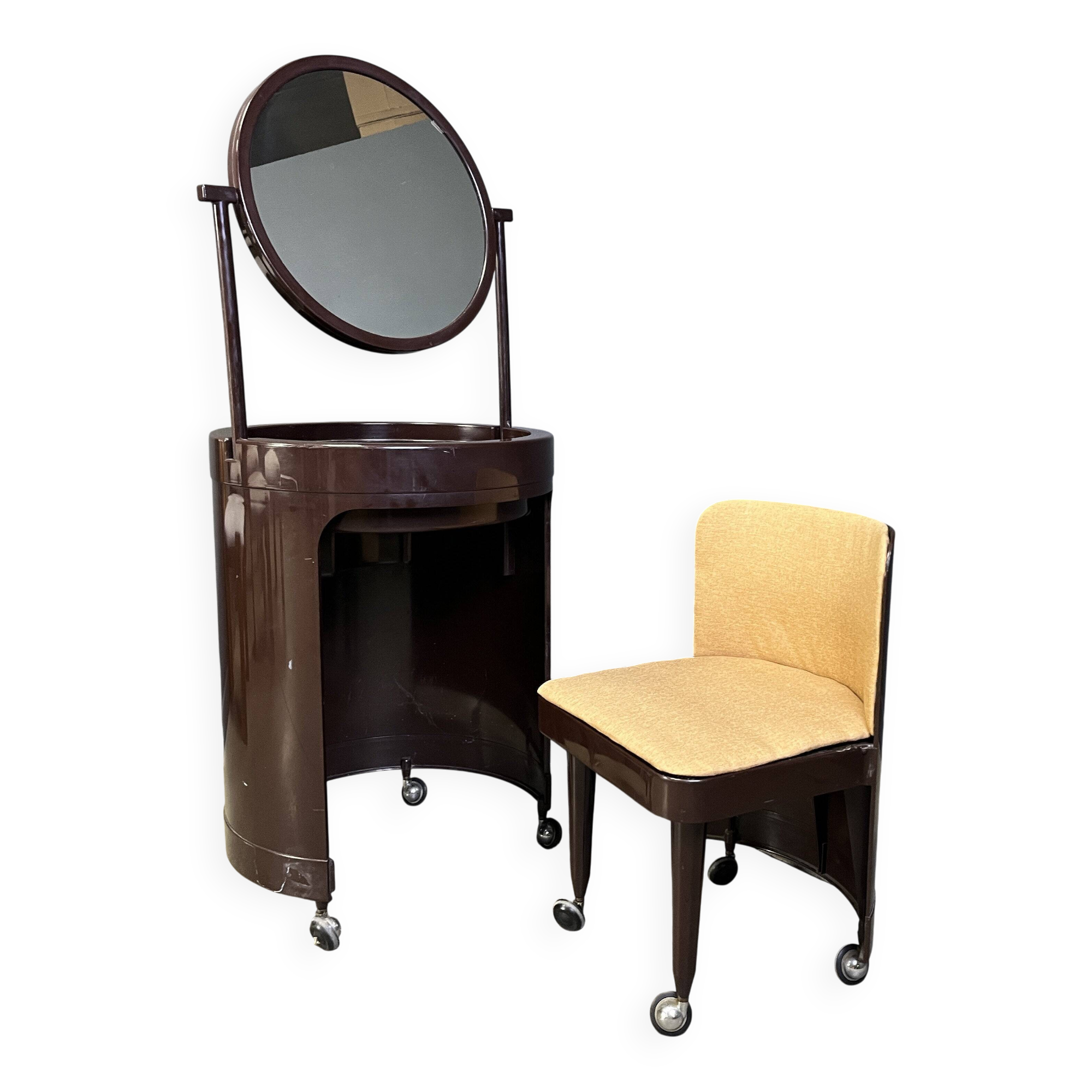 Silvi vanity table on wheels and chair from Studio Kastilia, 1970s, set of 2
