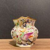 Old Paris porcelain milk jug with polychrome and gold bird floral decoration