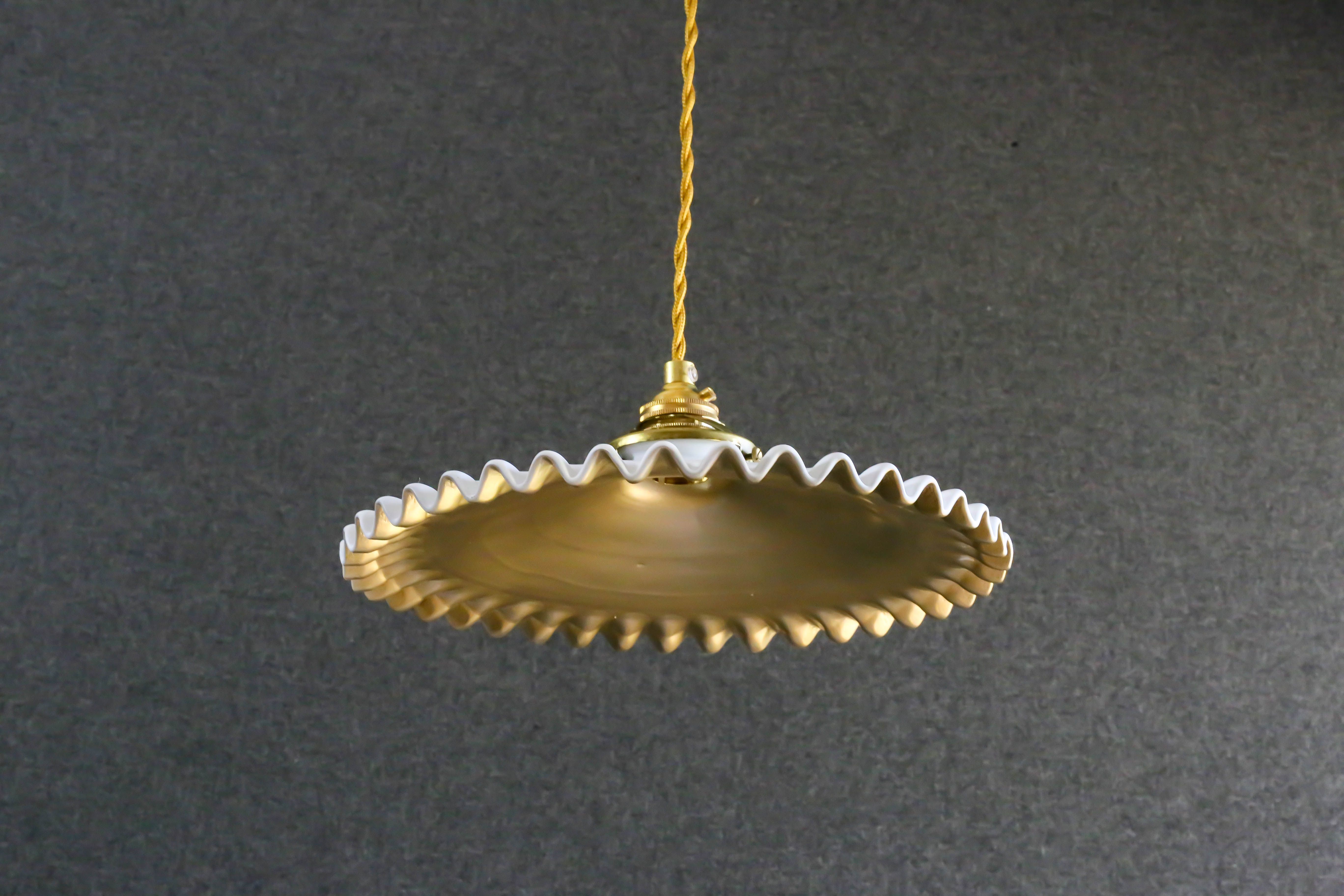 Old pendant light in opaline painted white and gold, new socket and new cable