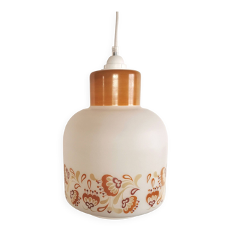 Lampe suspension vintage années 70 opaline "Blanc orangé"