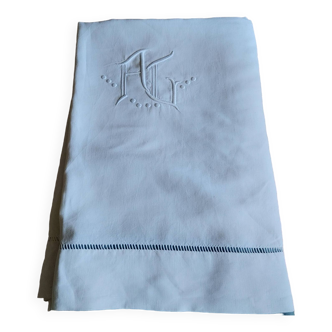 Drap ancien fil de lin Monogramme AC - 225 x 320 cm - Monogramme 16 x 11 cm