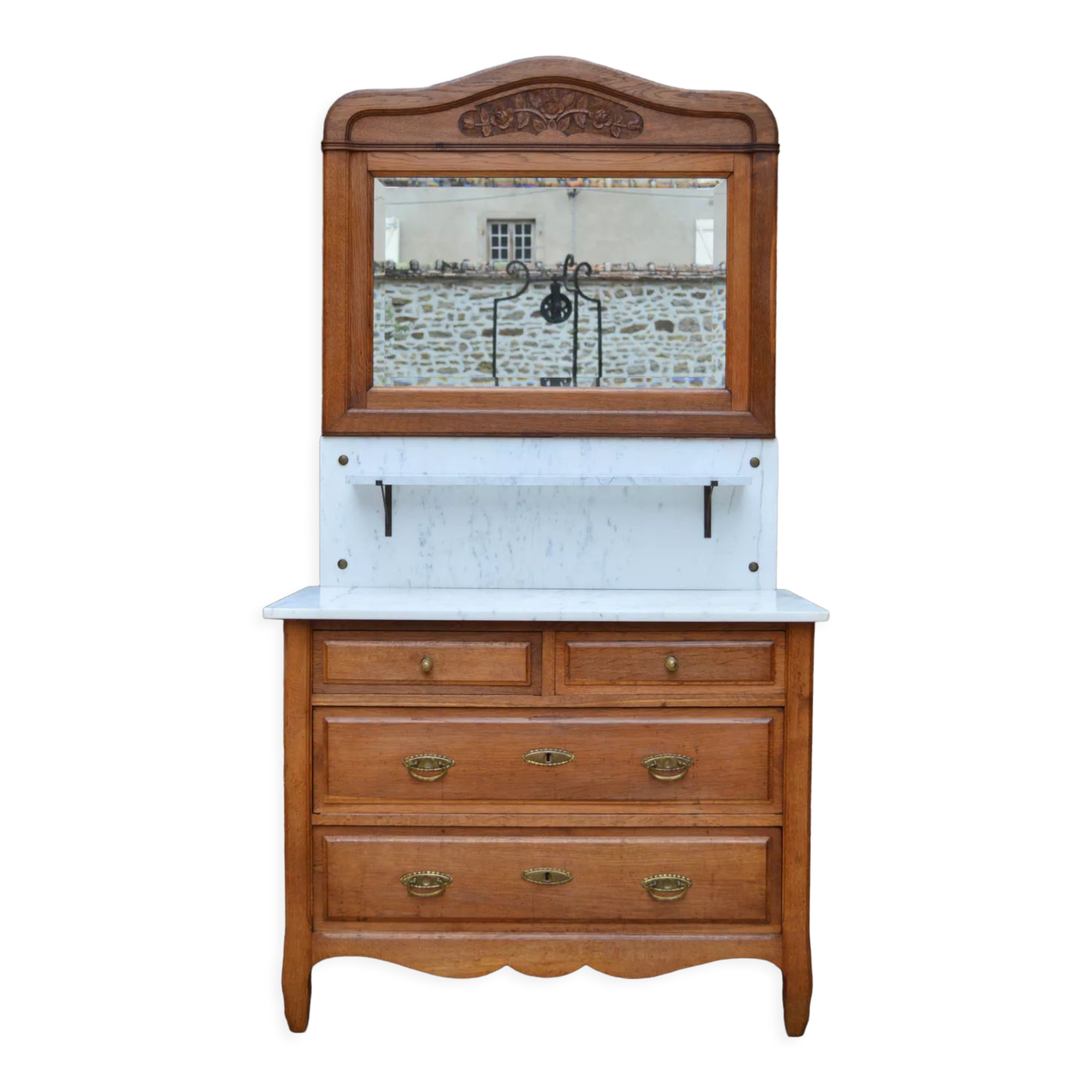 Art Nouveau dressing table dresser in carved oak, France, circa 1910