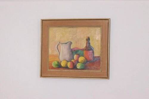 Swedish Oil on Board “Still Life with Jug,Bottle and Fruit” By CW Framed 60×51cm