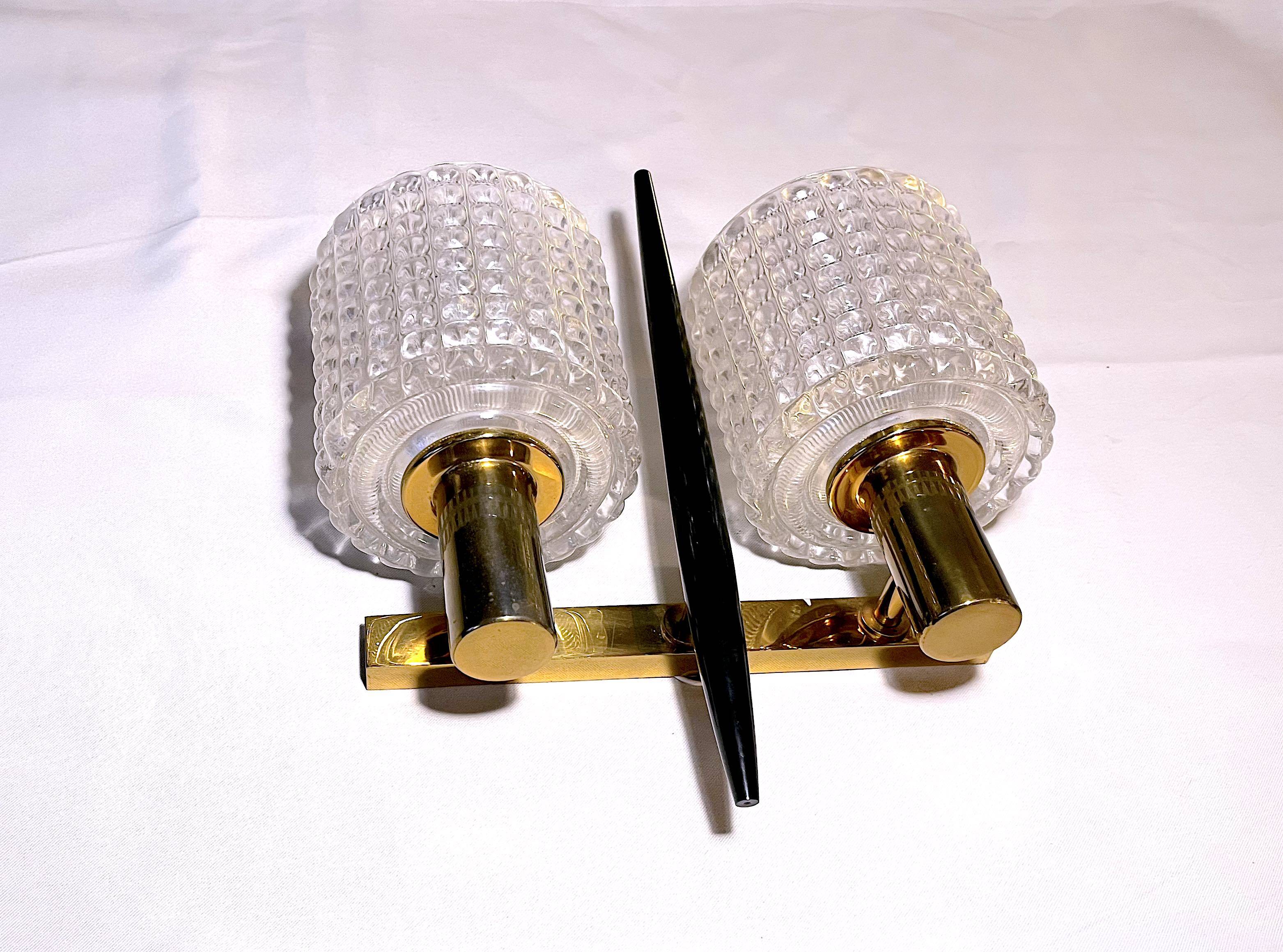 Carl fagerlund, wall lamp, brass & crystal, by , mid-century sweden