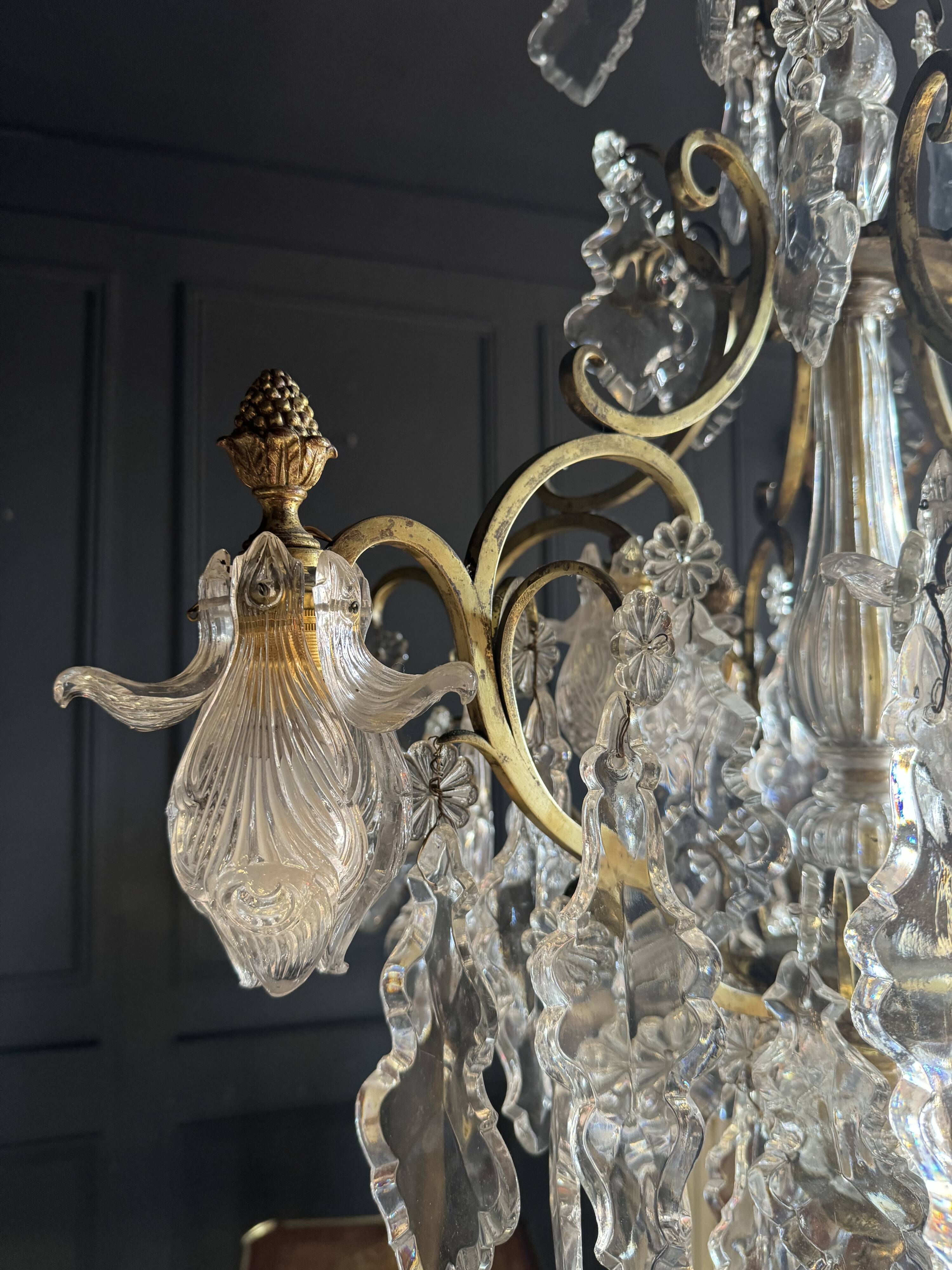 19th Century Cage Chandelier in Crystal and Gilded Bronze (Good Quality)