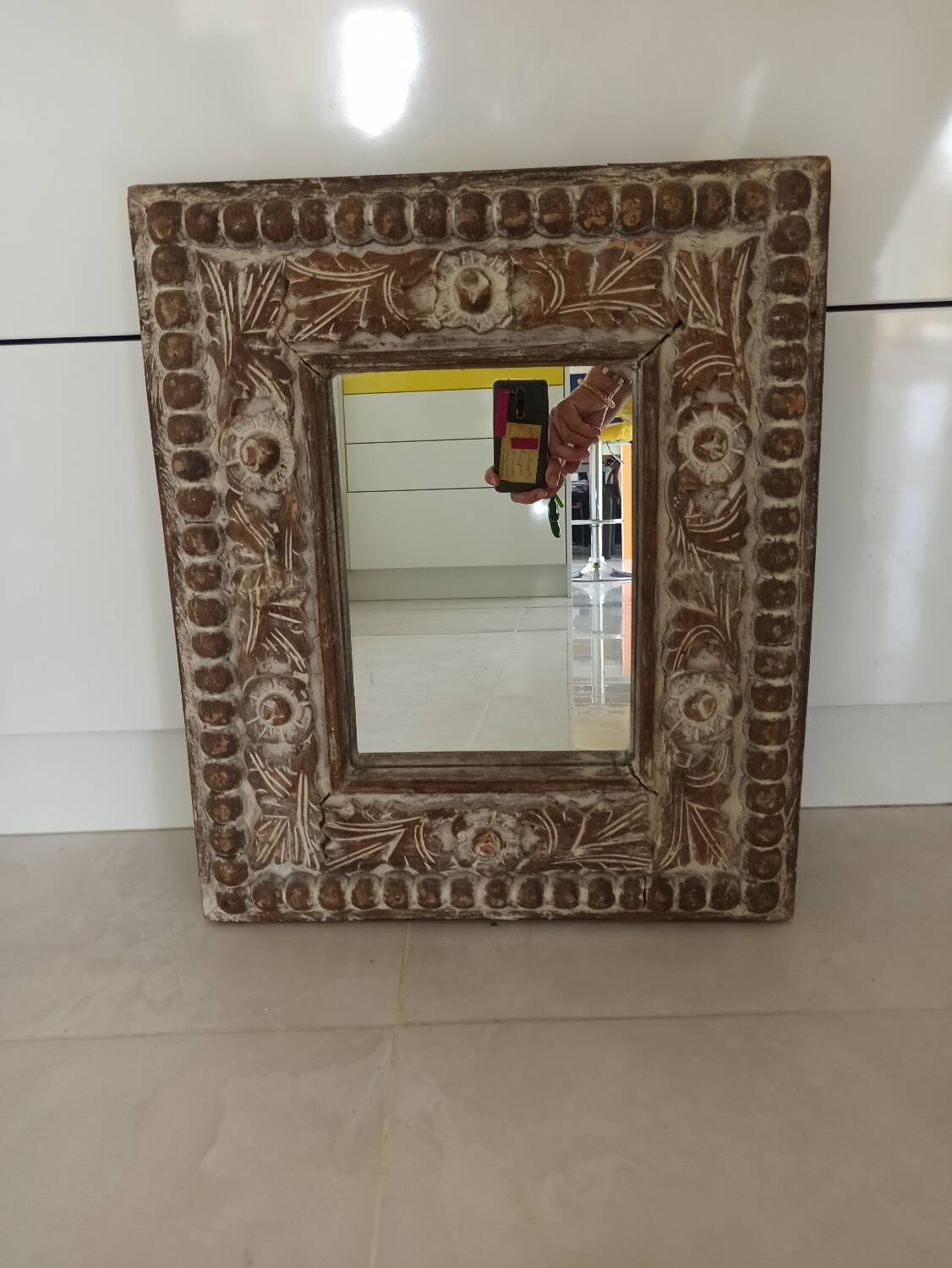 Shabby mirror, carved wooden frame