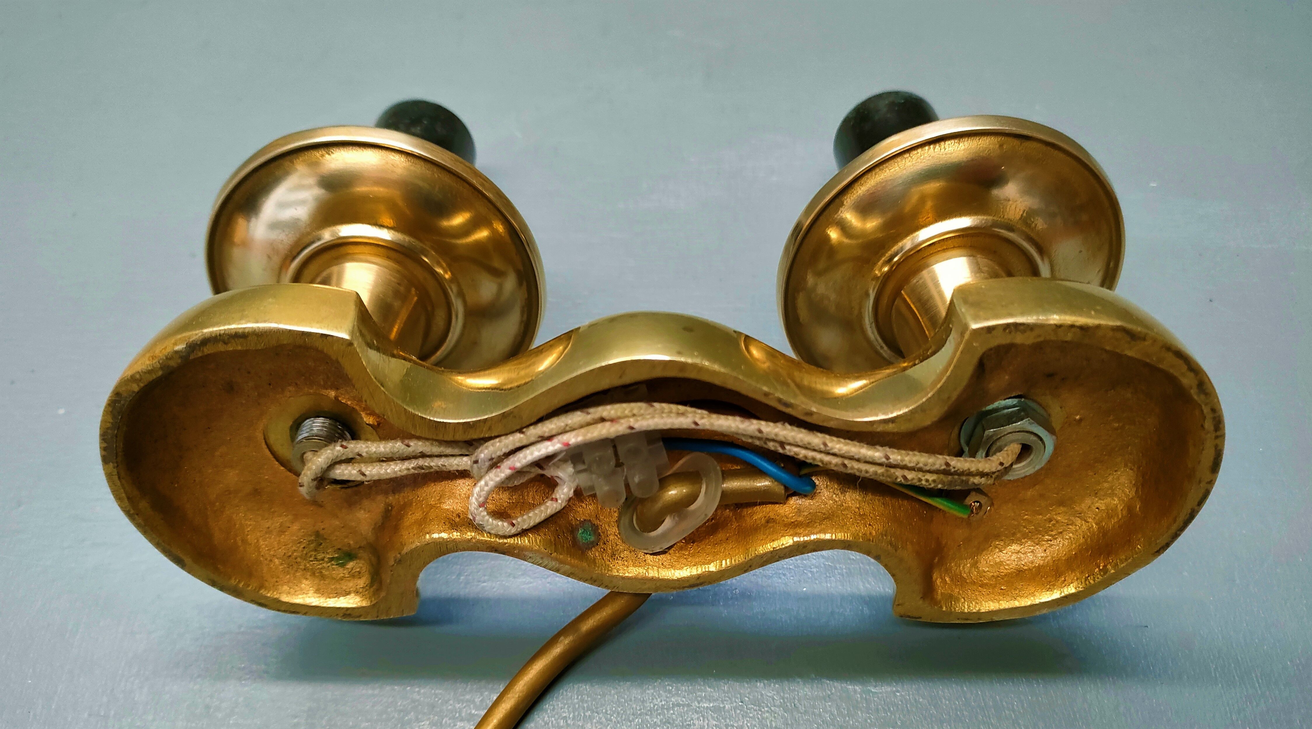 Table lamp with two fires on terrace - years 1950/60 - bronze