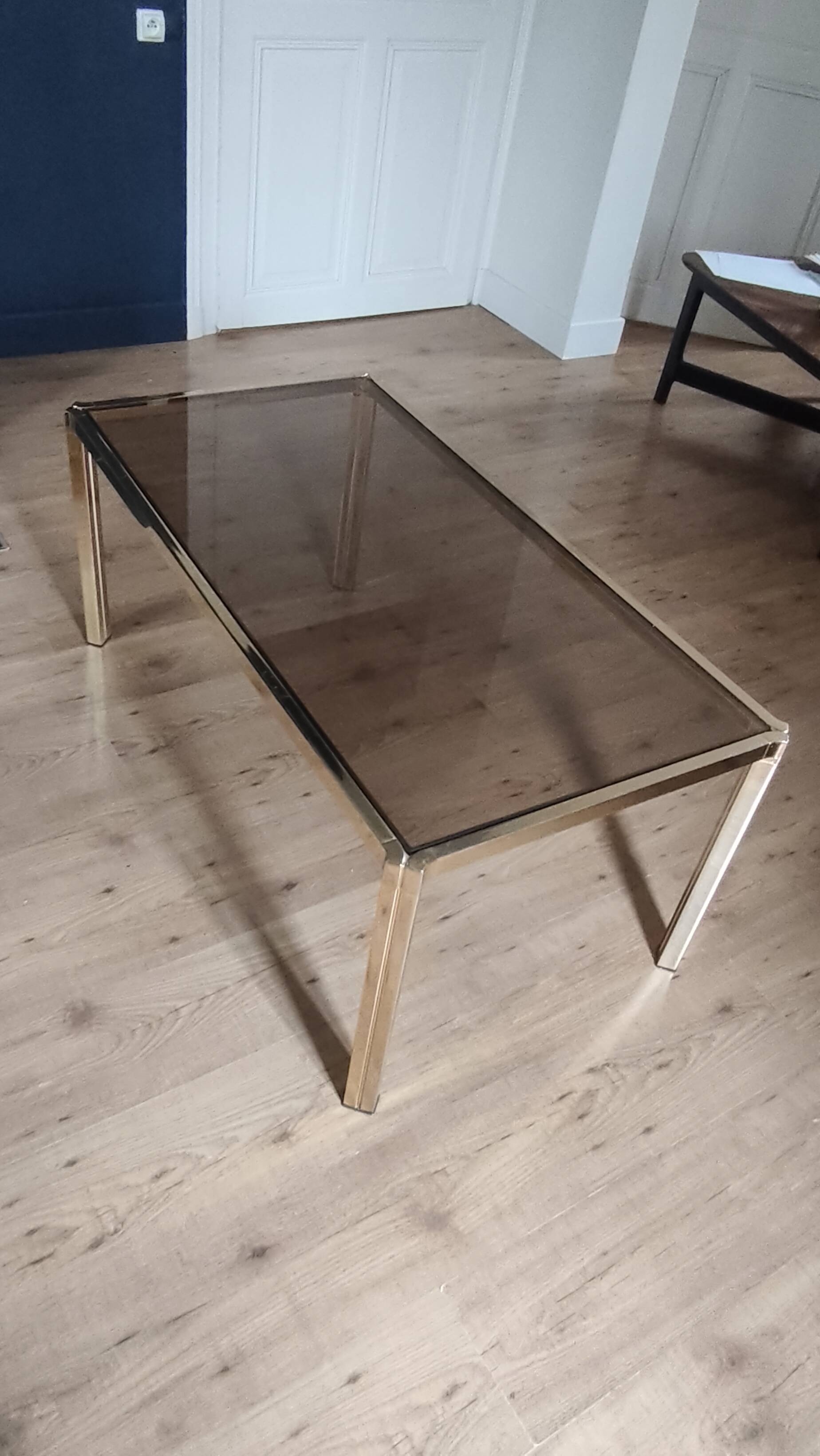 Brass coffee table with smoked glass top