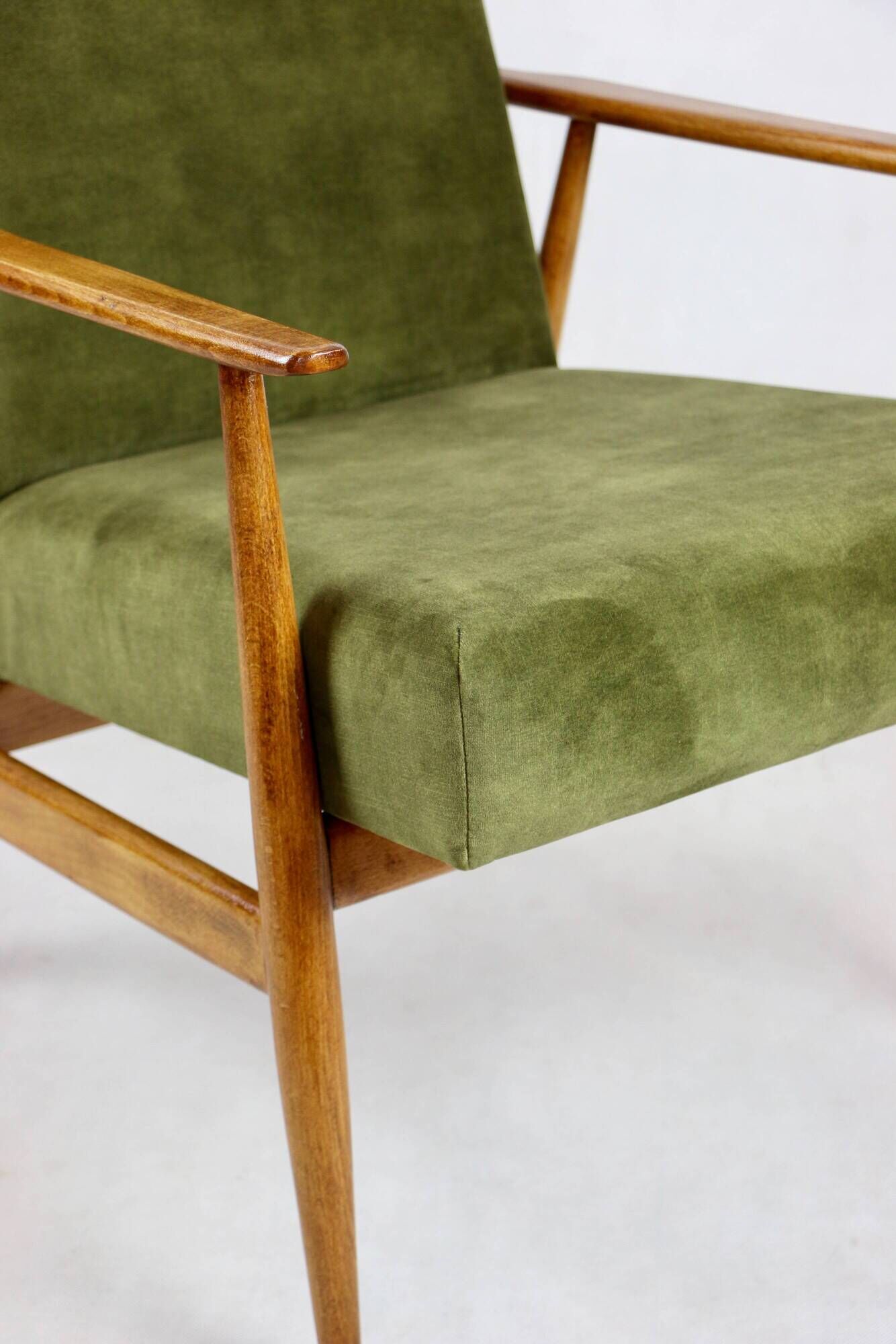 Armchair 'Lis', 1970s olive green design by Henryk Lis - natural wood