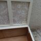 Re-enchanted vintage toy chest in beige, wooden tray.