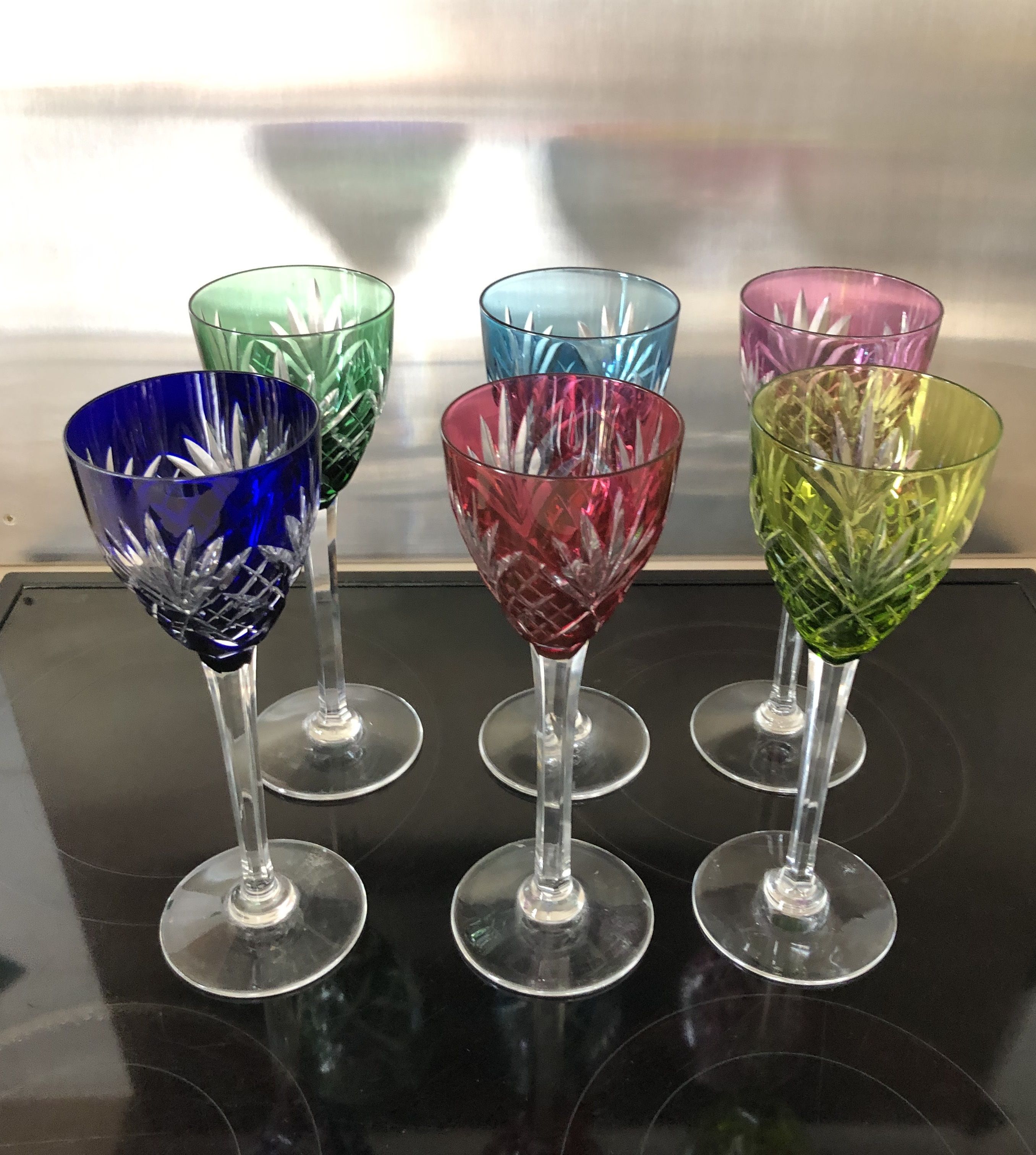 Set of six glasses of St. Louis colored wine model Chantilly