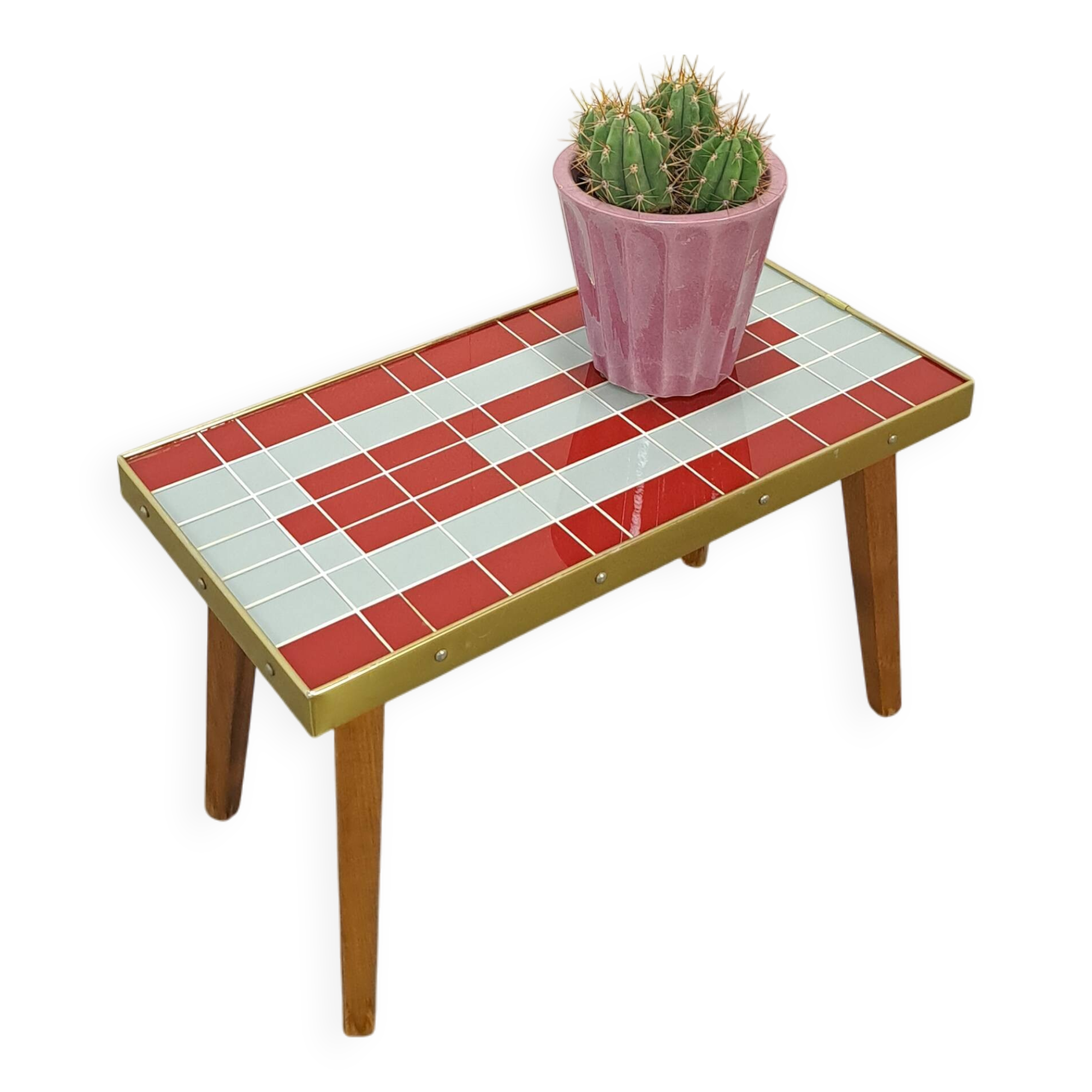 Table d'appoint design Hellerau à damier avec verre et bord doré No. 15