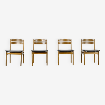 Ensemble de 4 chaises vintage en teck et similicuir du milieu du siècle
