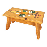 Vintage Hand-Painted Wooden Footstool: Yugoslavian Folk Art Decor