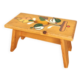 Vintage Hand-Painted Wooden Footstool: Yugoslavian Folk Art Decor