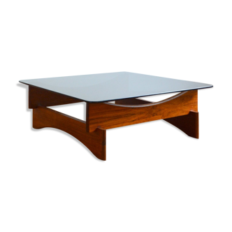 Scandinavian coffee table in rosewood and vintage smoked glass 1970s