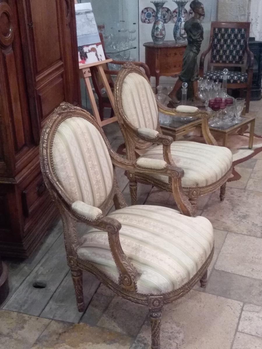 Pair of Louis XVI-style medallion armchairs from Napoleon III