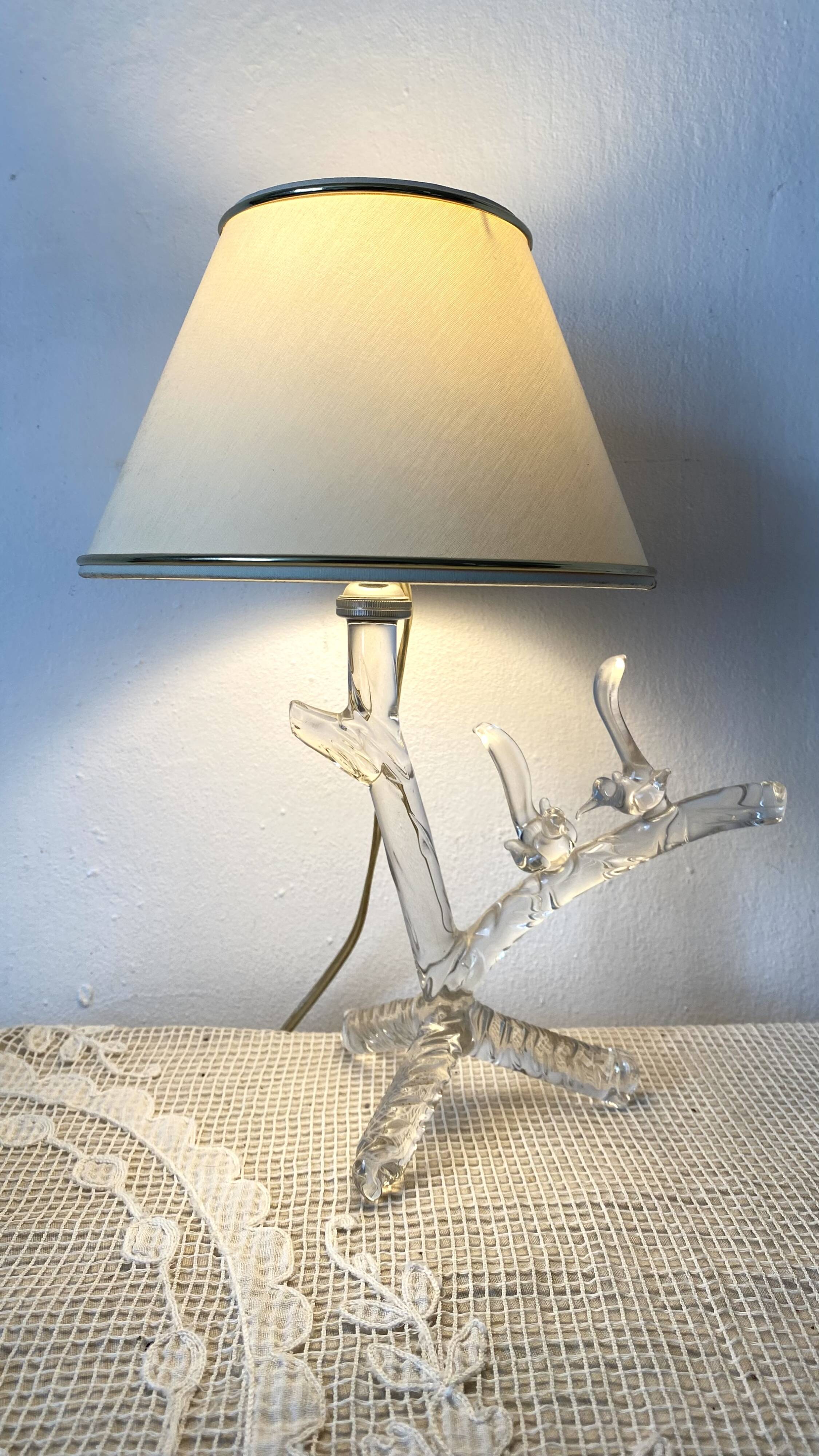 Lamp with crystal base, branch and birds motif, 1960s